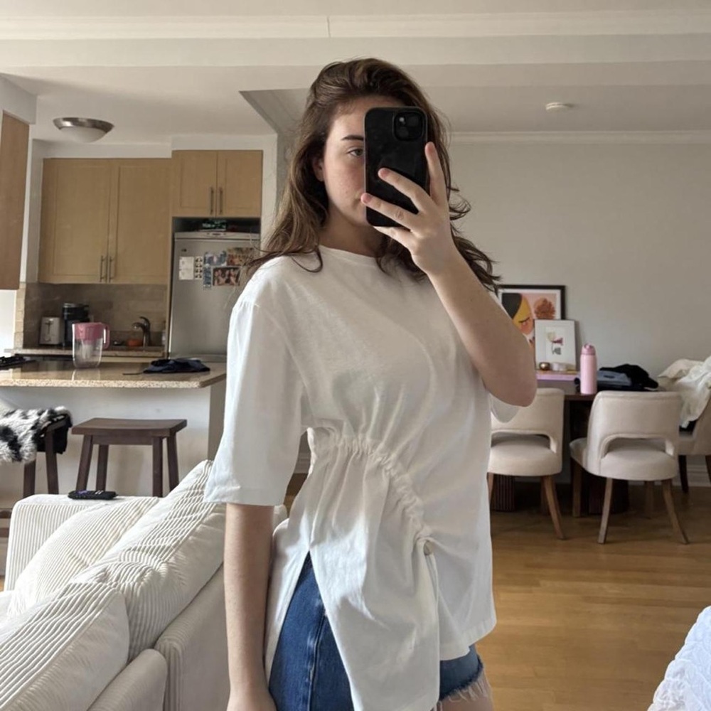 Princess Polly White Short Sleeve Tee with Side Drawstring